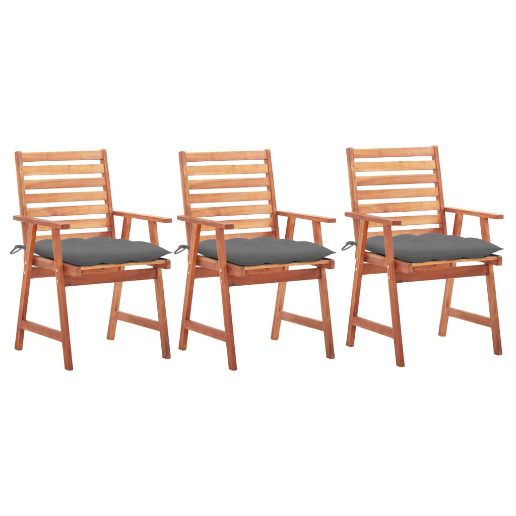 vidaXL Chaises à dîner d'extérieur 3 pcs avec coussins Acacia massif