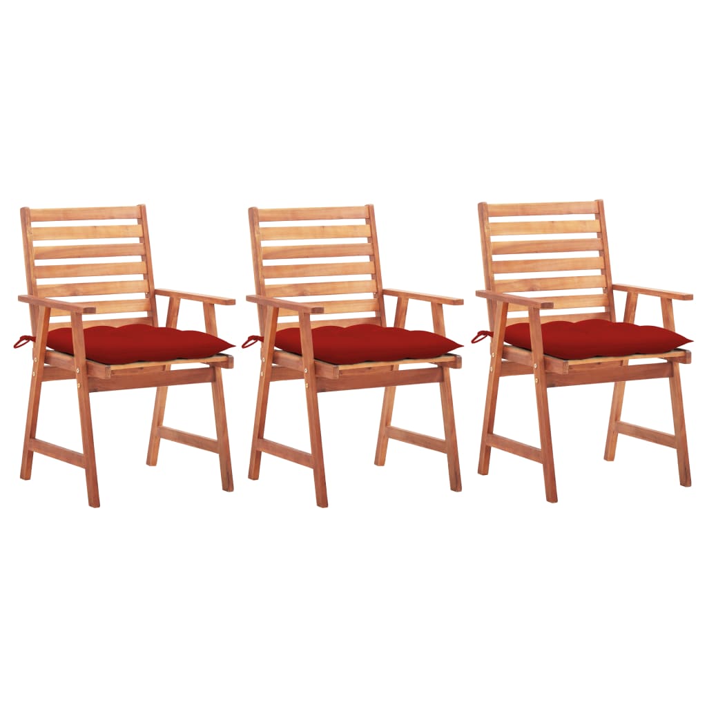 Image of vidaXL Outdoor Dining Chairs 3 pcs with Cushions Solid Acacia Wood