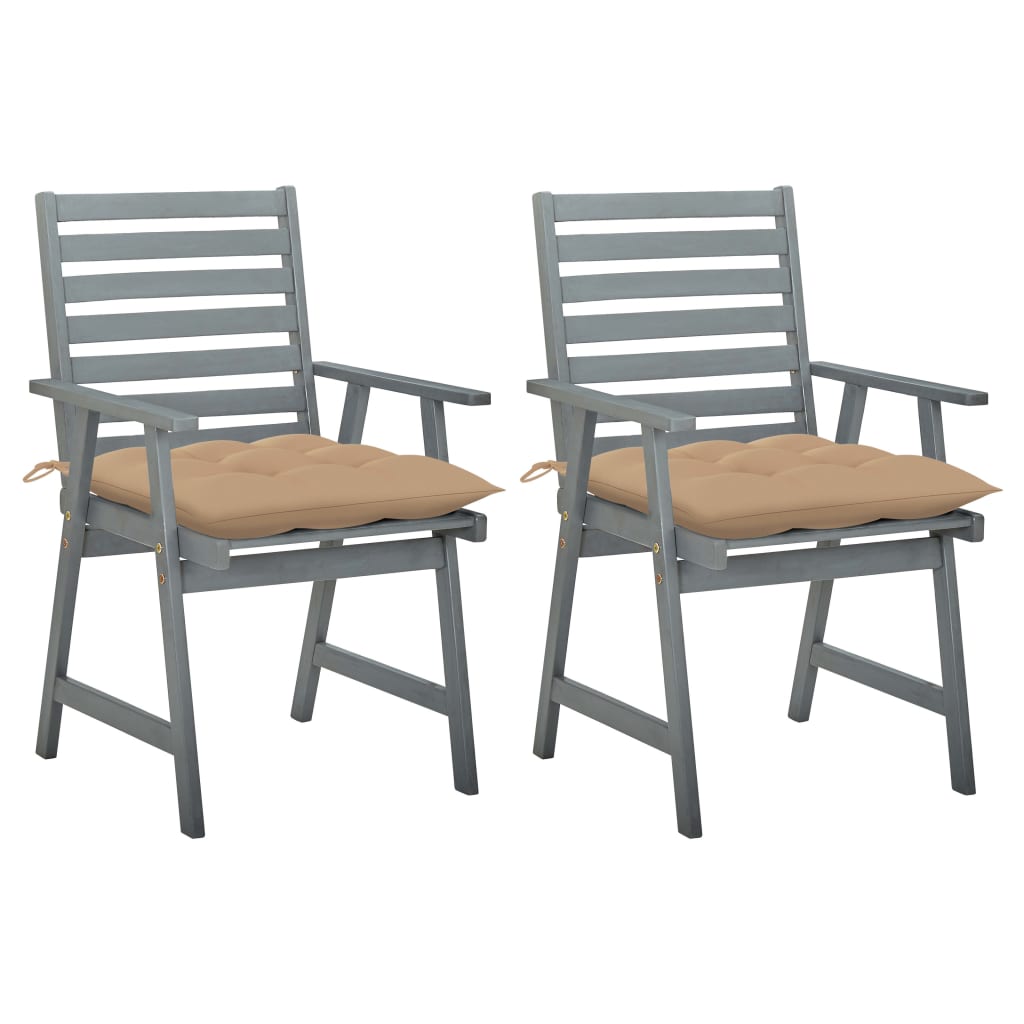 vidaXL Chaises à dîner d'extérieur 2 pcs avec coussins Acacia massif