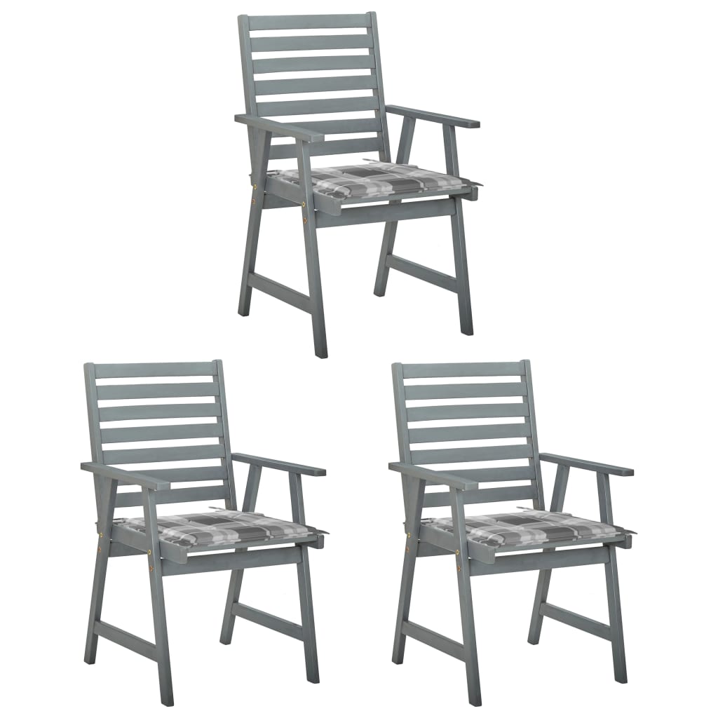 vidaXL Chaises à dîner d'extérieur 3 pcs avec coussins Acacia massif