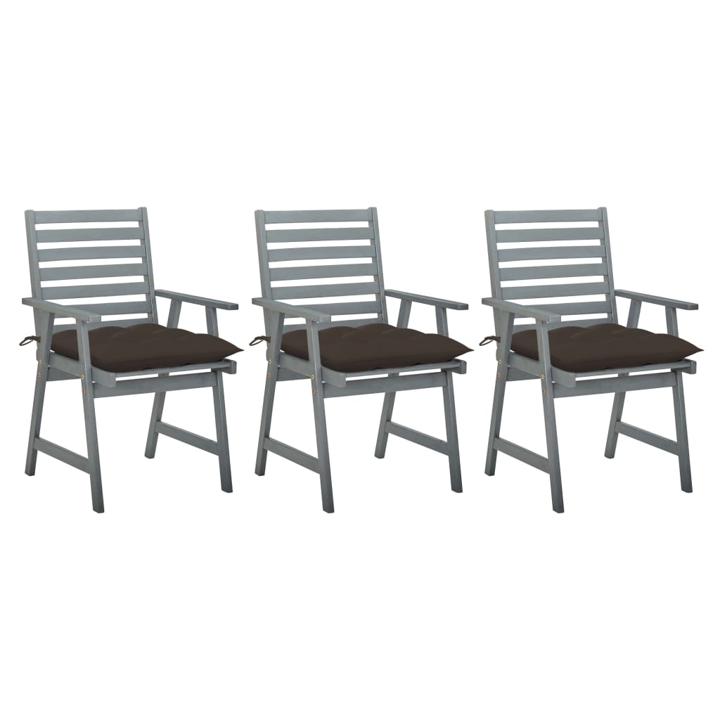 vidaXL Chaises à dîner d'extérieur 3 pcs avec coussins Acacia massif