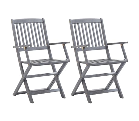 vidaXL Chaises pliables d'extérieur lot de 2 et coussins Bois d'acacia