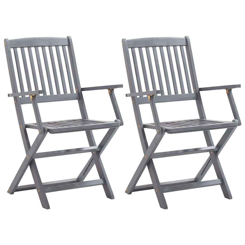 vidaXL Chaises pliables d'extérieur 2 pcs avec coussins Bois d'acacia