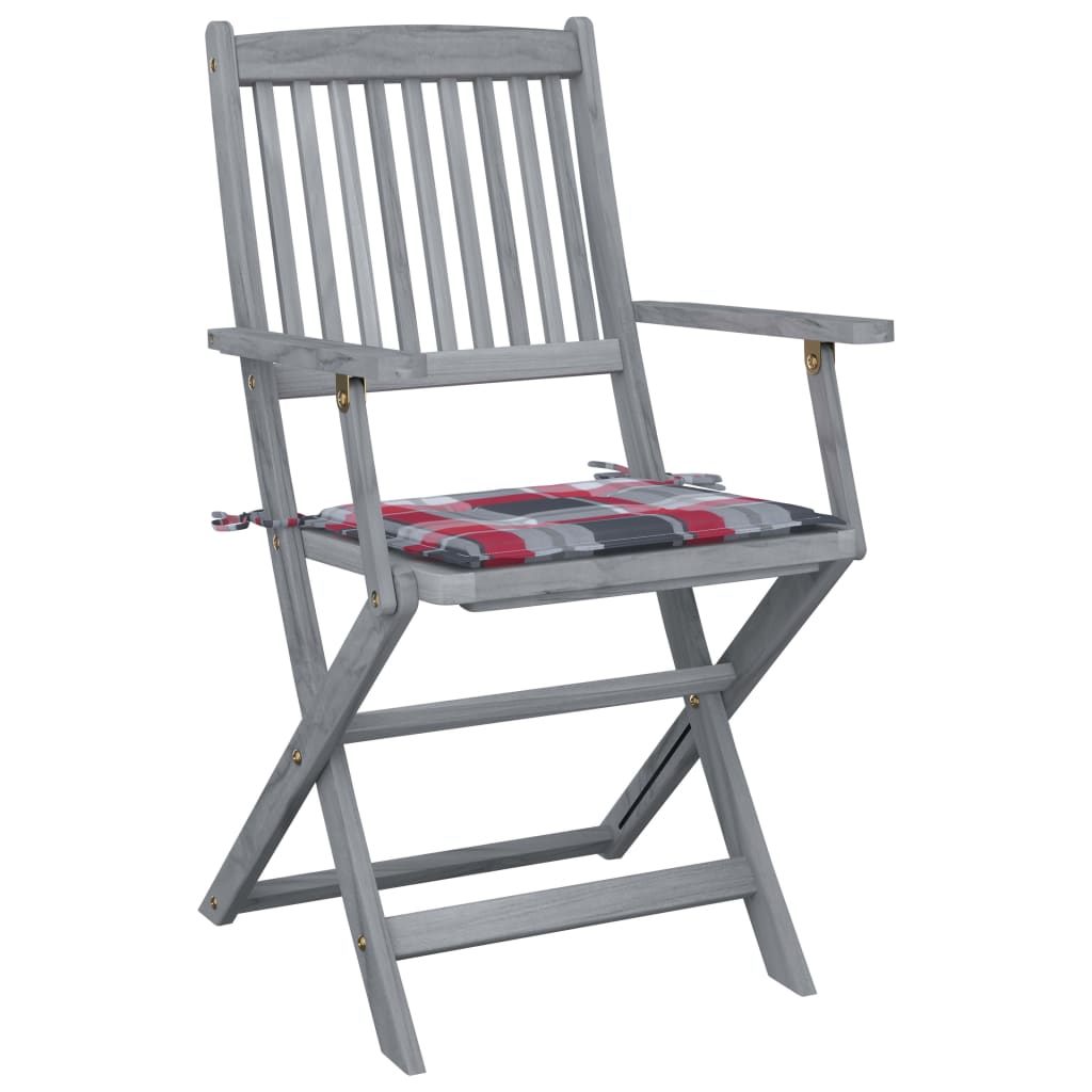 vidaXL Tuinstoelen 2 st inklapbaar met kussens massief acaciahout afbeelding