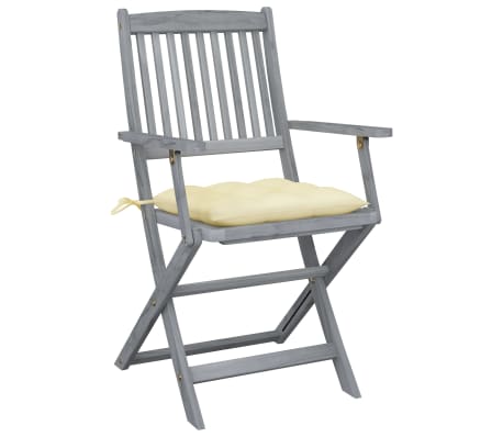 vidaXL Scaune pliabile de exterior, cu perne, 2 buc. lemn masiv acacia