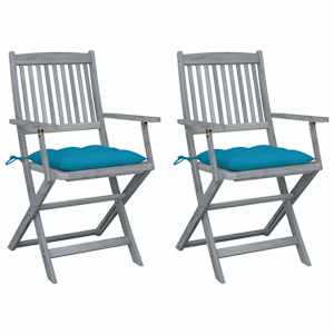 Zložljivi vrtni stoli 2 kosa z blazinami trden akacijev les