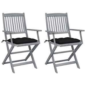 Zložljivi vrtni stoli 2 kosa z blazinami trden akacijev les