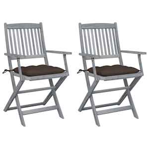 Zložljivi vrtni stoli 2 kosa z blazinami trden akacijev les