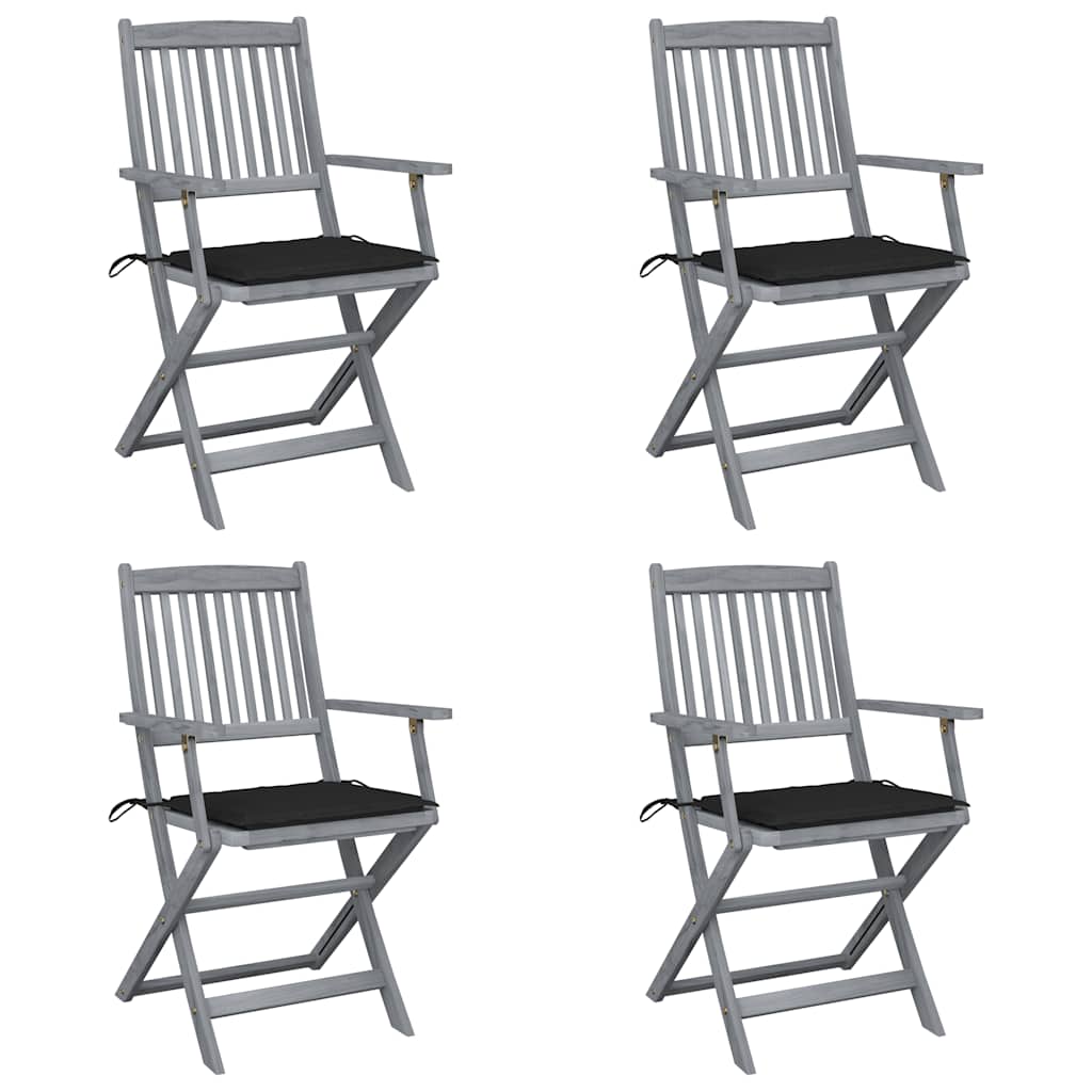 vidaXL Klappbare Gartenstühle 4 Stk. mit Sitzkissen Massivholz Akazie