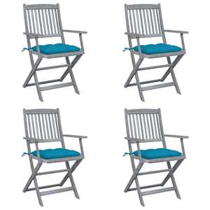 Zložljivi vrtni stoli 4 kosi z blazinami trden akacijev les