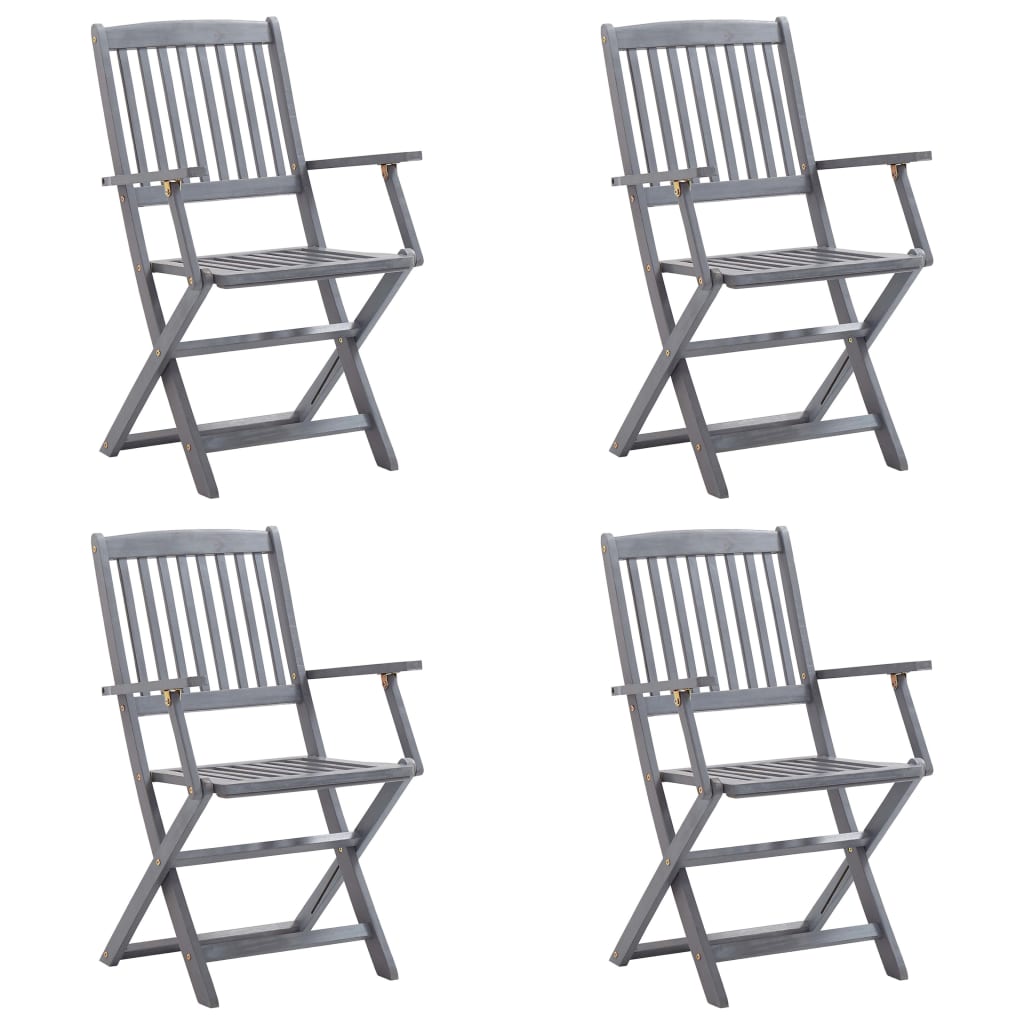 vidaXL Сгъваеми градински столове, 4 бр, възглавници, акация масив