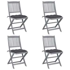 Zložljivi vrtni stoli 4 kosi z blazinami trden akacijev les