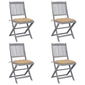 Zložljivi vrtni stoli 4 kosi z blazinami trden akacijev les