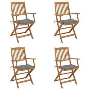 Zložljivi vrtni stoli 4 kosi z blazinami trden akacijev les
