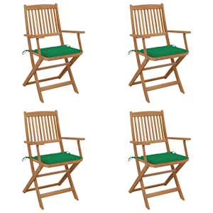 Zložljivi vrtni stoli 4 kosi z blazinami trden akacijev les