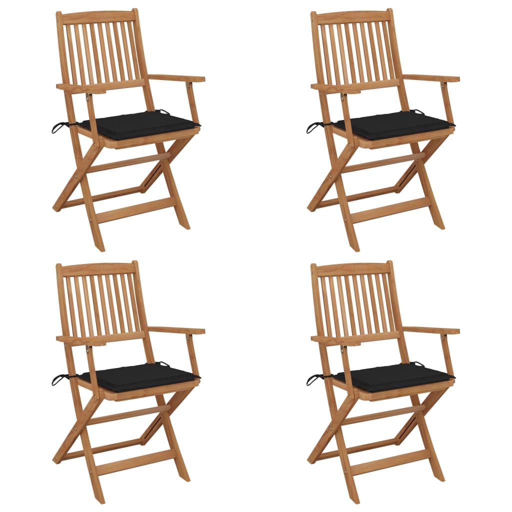 Chaises pliables de jardin 4 pcs avec coussins Bois d'acacia