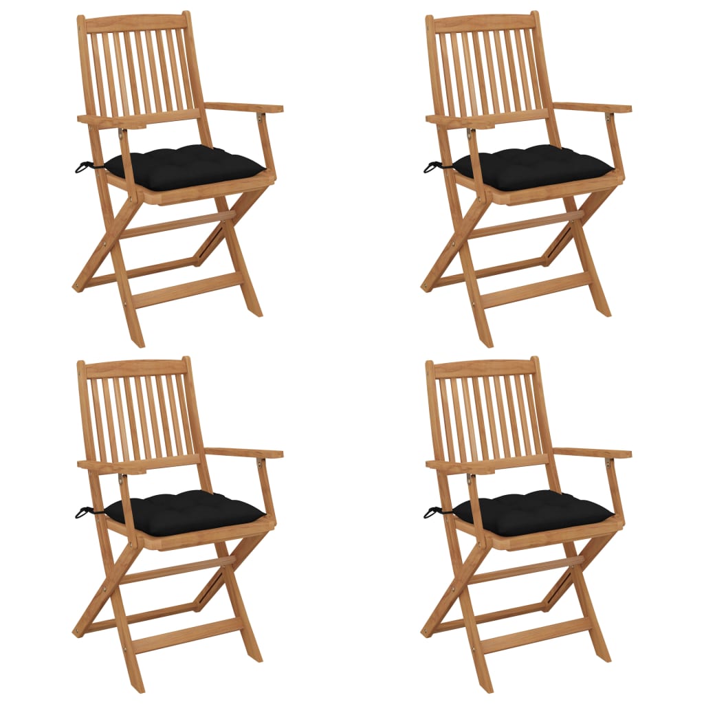 vidaXL Klappbare Gartenstühle 4 Stk. mit Kissen Massivholz Akazie