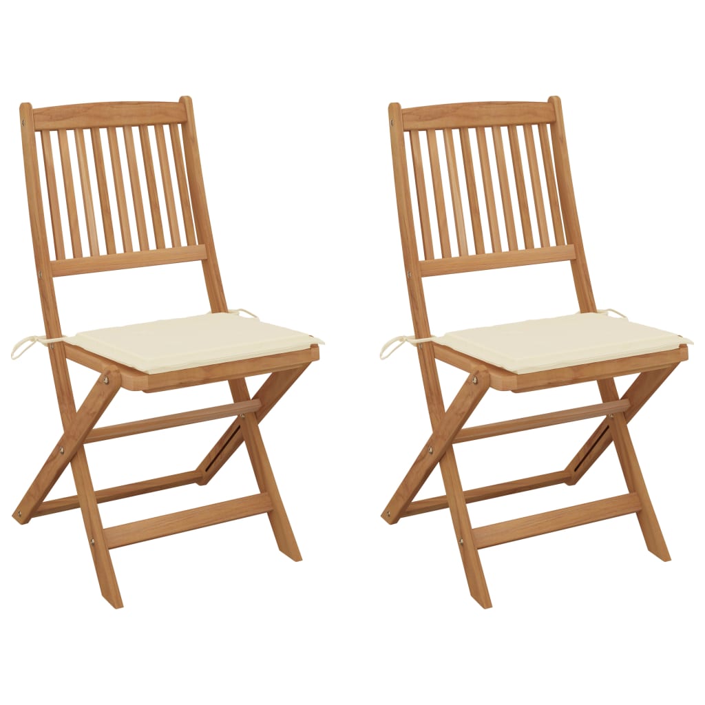 vidaXL Folding Garden Chairs 2 pcs with Cushions Solid Wood Acacia