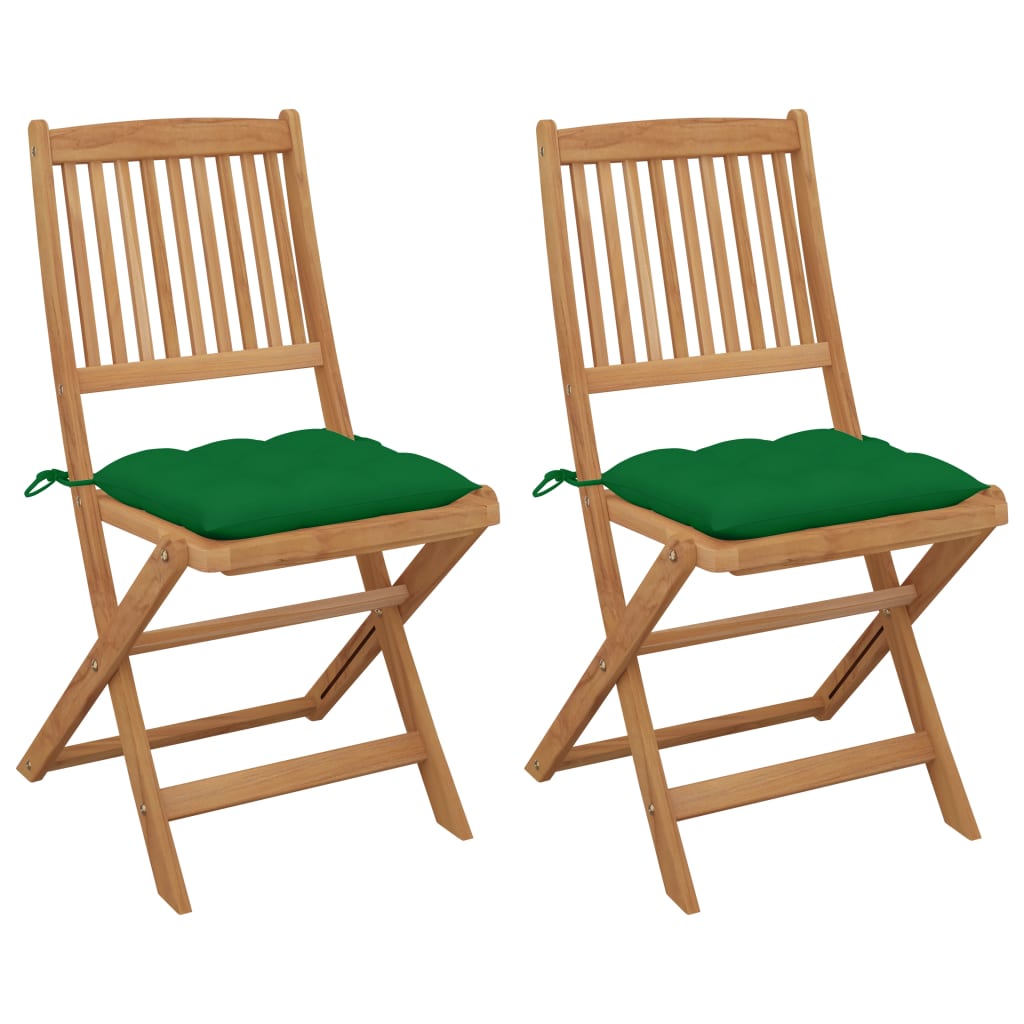 Chaises pliables de jardin 2 pcs avec coussins Bois d'acacia