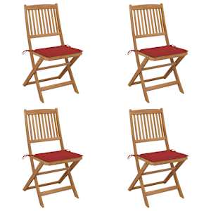 Zložljivi vrtni stoli 4 kosi z blazinami trden akacijev les