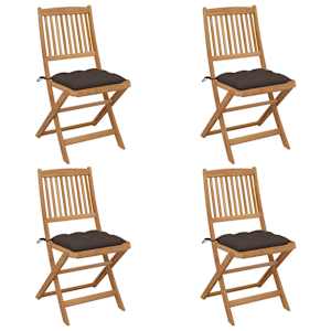 Zložljivi vrtni stoli 4 kosi z blazinami trden akacijev les