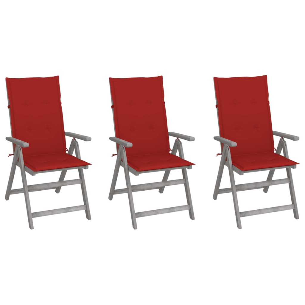 vidaXL Chaises inclinables de jardin 3 pcs avec coussins Bois d'acacia