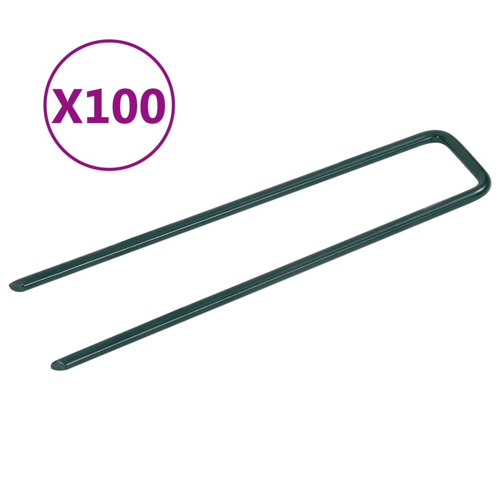 vidaXL Cuie pentru iarbă artificială, 100 buc., fier, în formă de U vidaxl.ro
