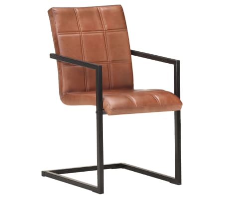 vidaXL Krzesła stołowe, wspornikowe, 4 szt., brązowe, skóra naturalna