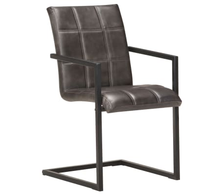 vidaXL Krzesła stołowe, wspornikowe, 4 szt., szare, skóra naturalna