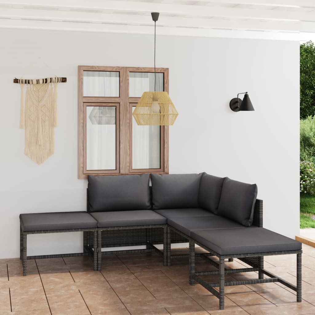 vidaXL 6-tlg. Garten-Lounge-Set mit Kissen Poly Rattan Grau