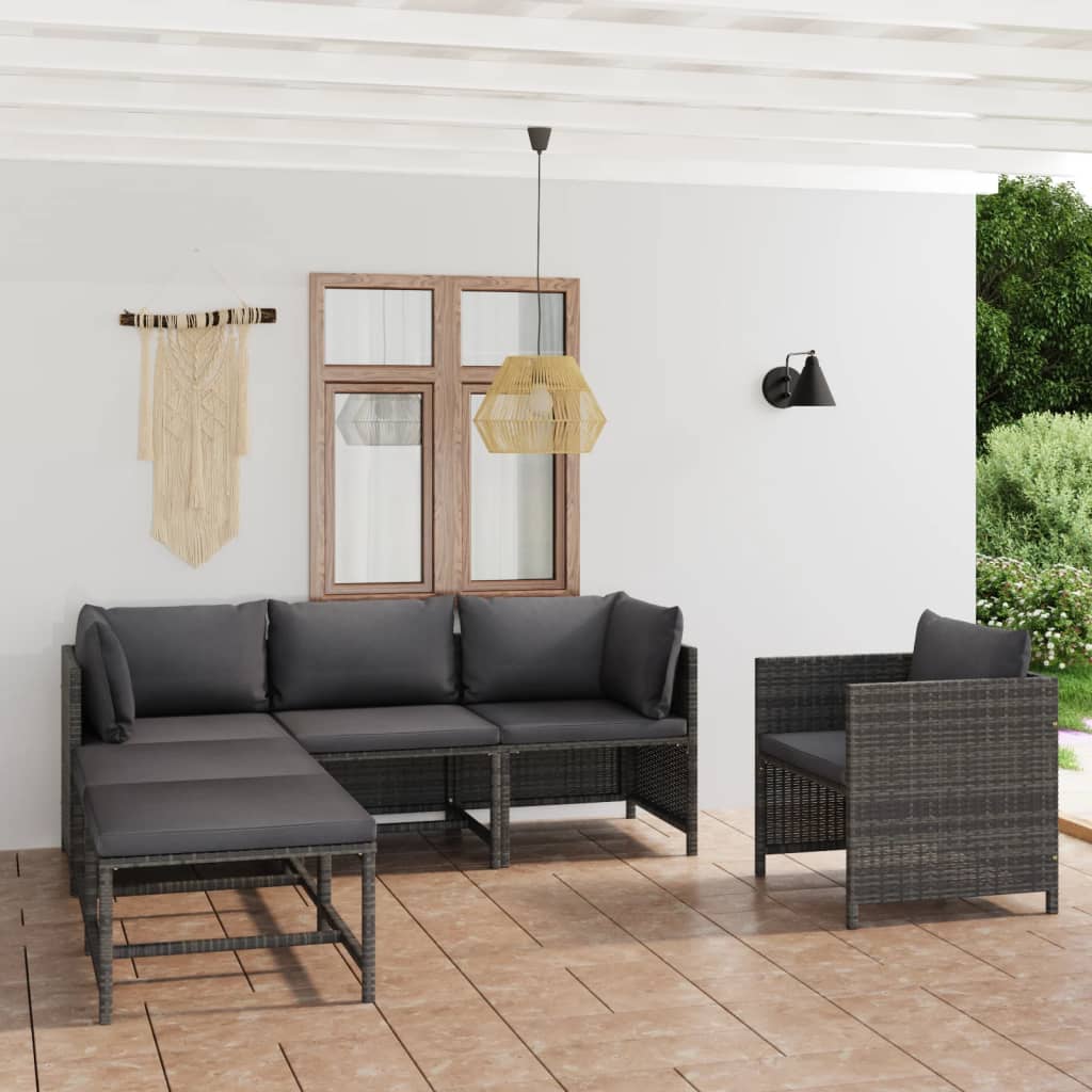 vidaXL 6-tlg. Garten-Lounge-Set mit Kissen Poly Rattan Grau