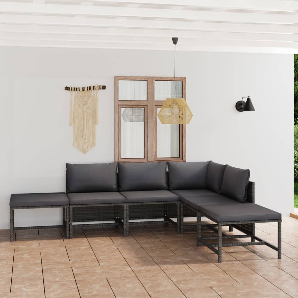 vidaXL 6-tlg. Garten-Lounge-Set mit Kissen Poly Rattan Grau