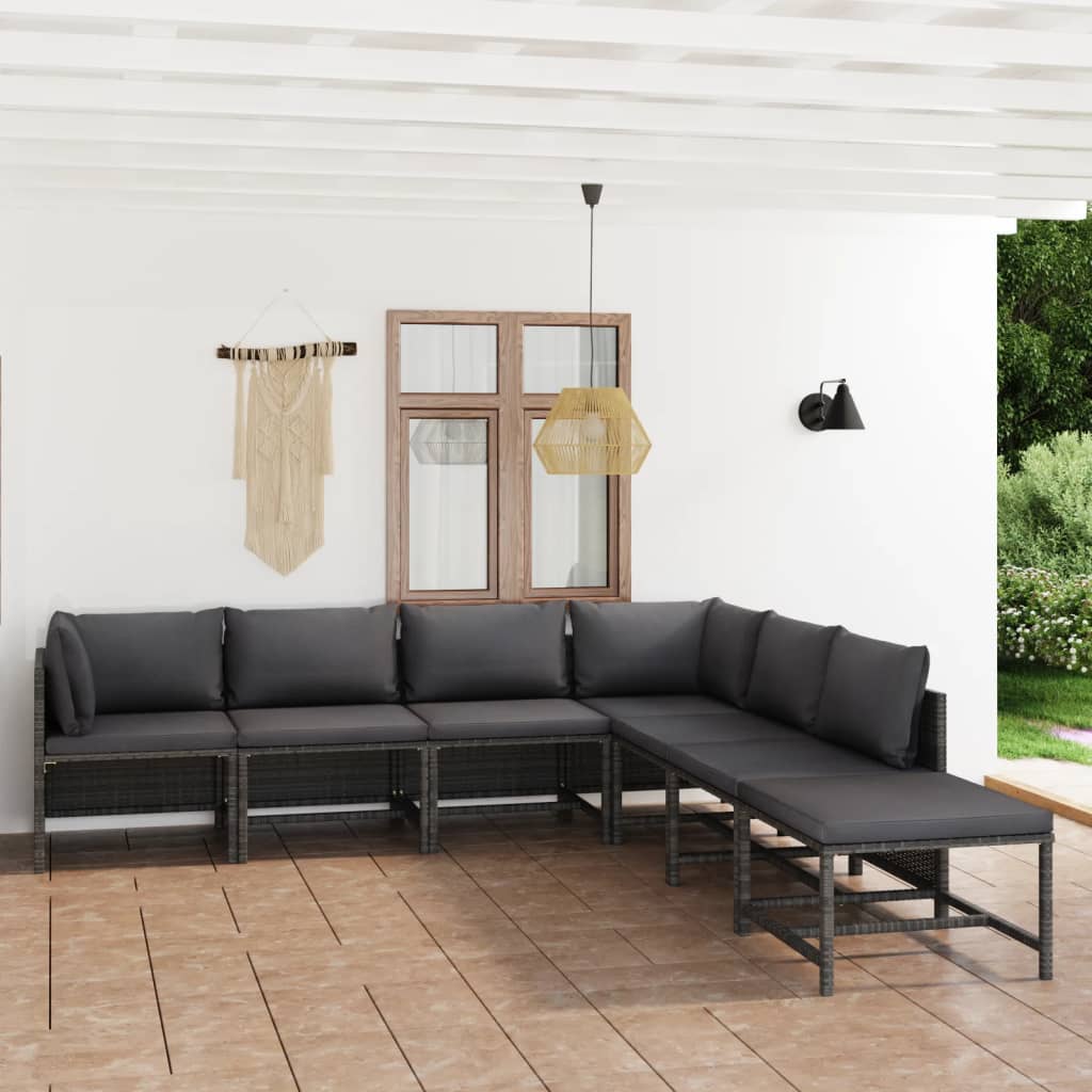 vidaXL 7-tlg. Garten-Lounge-Set mit Kissen Poly Rattan Grau