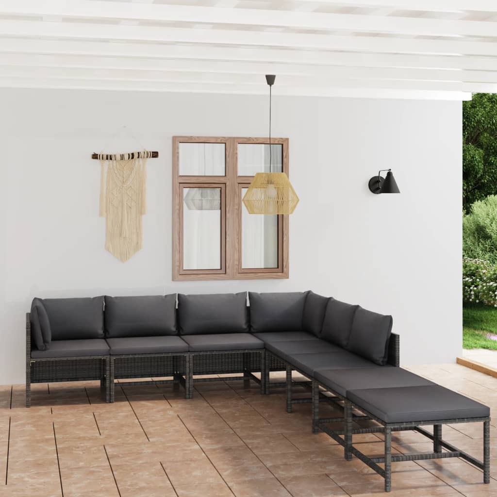 vidaXL 8-tlg. Garten-Lounge-Set mit Kissen Poly Rattan Grau