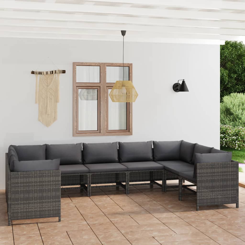 vidaXL 9-tlg. Garten-Lounge-Set mit Kissen Poly Rattan Grau