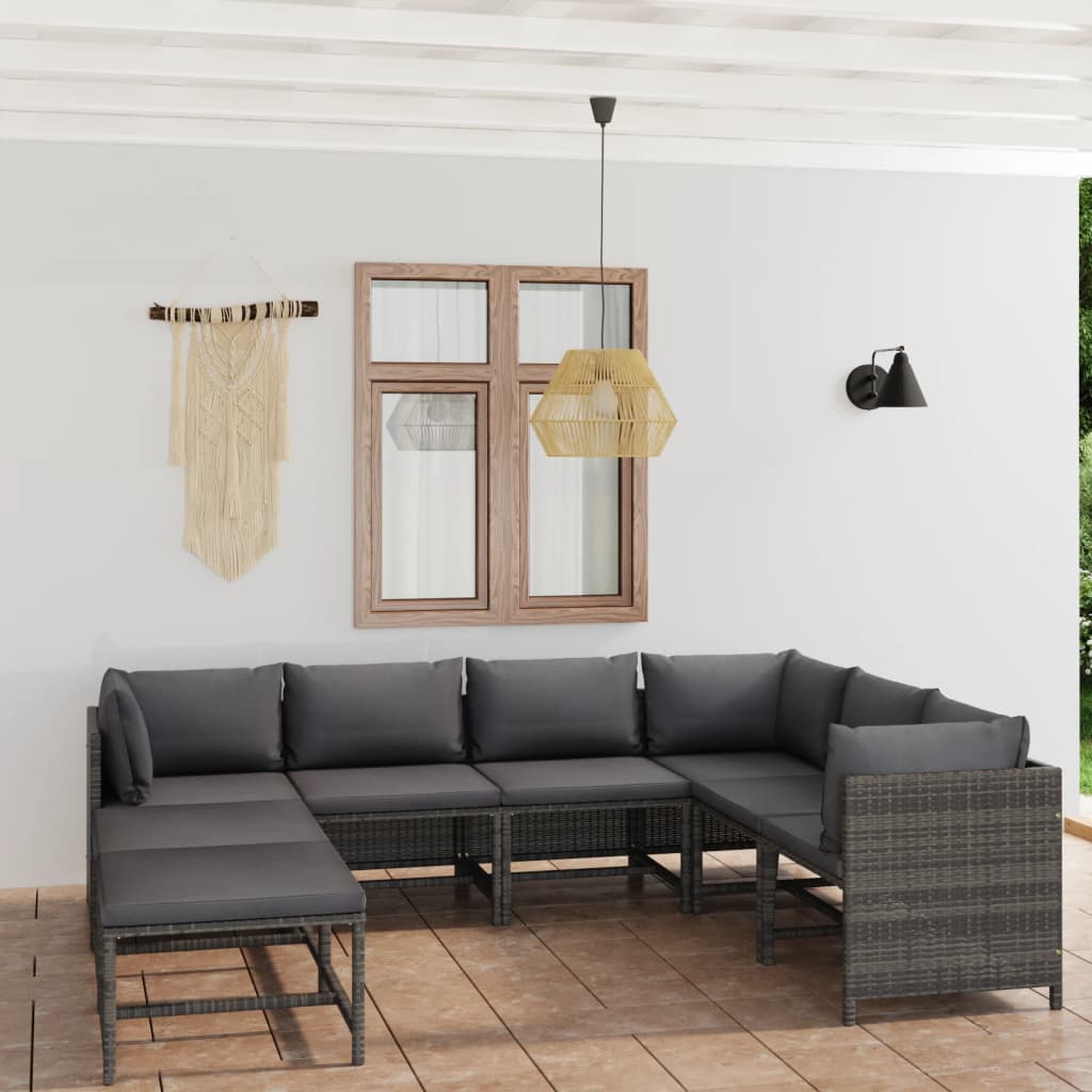 vidaXL 8-tlg. Garten-Lounge-Set mit Kissen Poly Rattan Grau