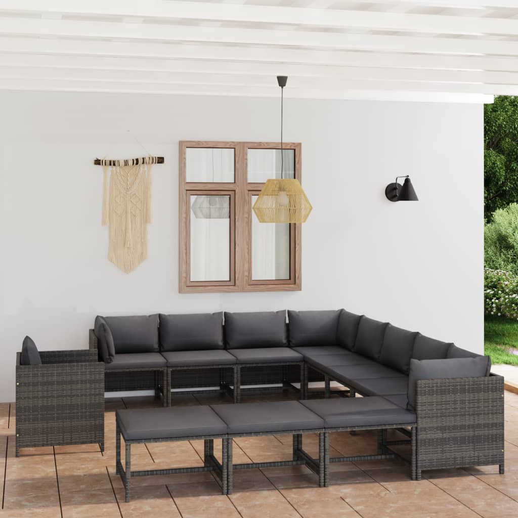 vidaXL 12-tlg. Garten-Lounge-Set mit Kissen Poly Rattan Grau