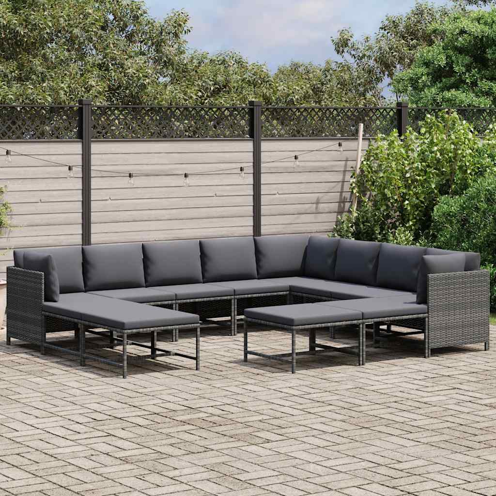 vidaXL 12-osainen Puutarhasohvasarja tyynyillä polyrottinki harmaa