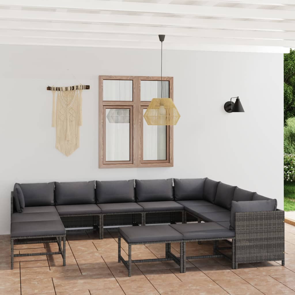 vidaXL 12-tlg. Garten-Lounge-Set mit Kissen Poly Rattan Grau