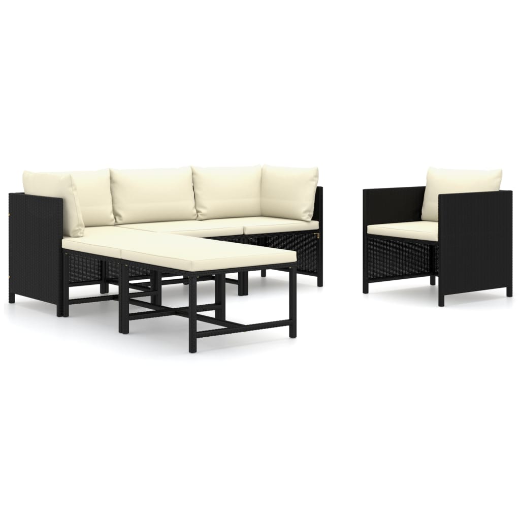 

vidaXL 6 Piece Patio Lounge Set with Cushions Poly Rattan Black