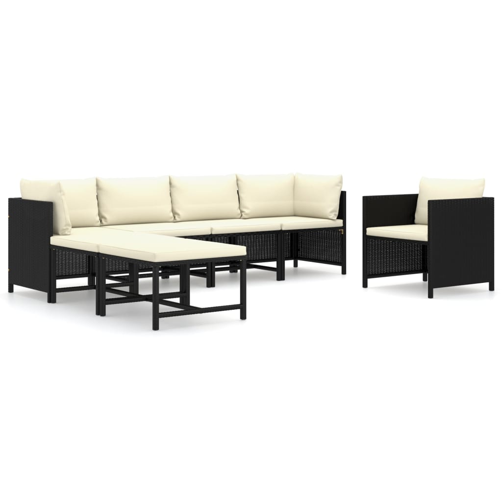 

vidaXL 7 Piece Patio Lounge Set with Cushions Poly Rattan Black