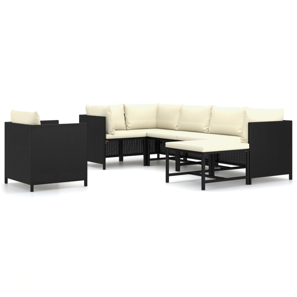 

vidaXL 7 Piece Patio Lounge Set with Cushions Poly Rattan Black