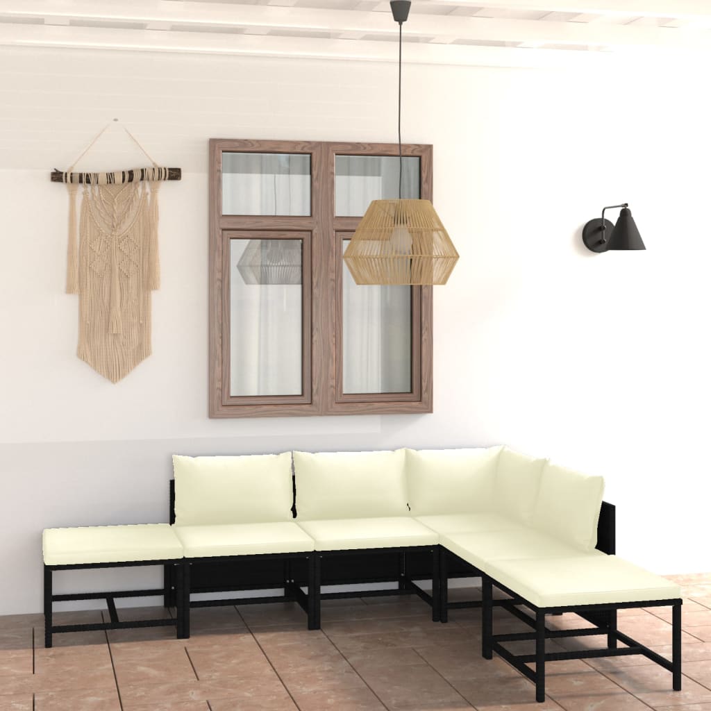 vidaXL 6-tlg. Garten-Lounge-Set mit Kissen Poly Rattan Schwarz