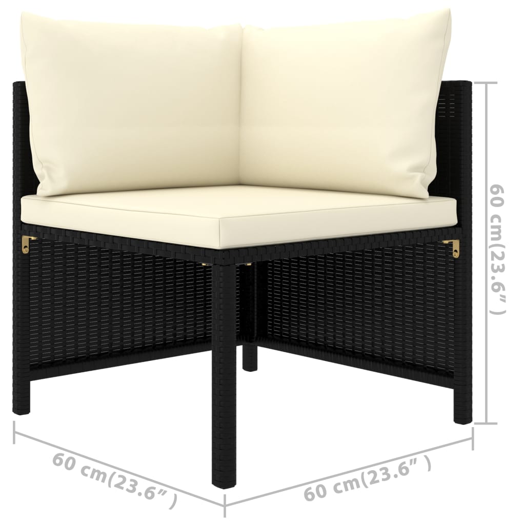 Set mobilier de grădină cu perne, 7 piese, negru, poliratan