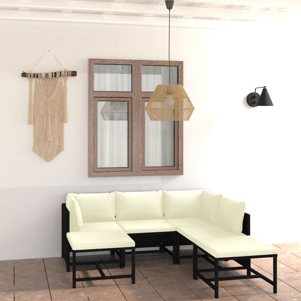 vida XL 7-tlg. Garten-Lounge-Set mit Kissen Poly Rattan Schwarz