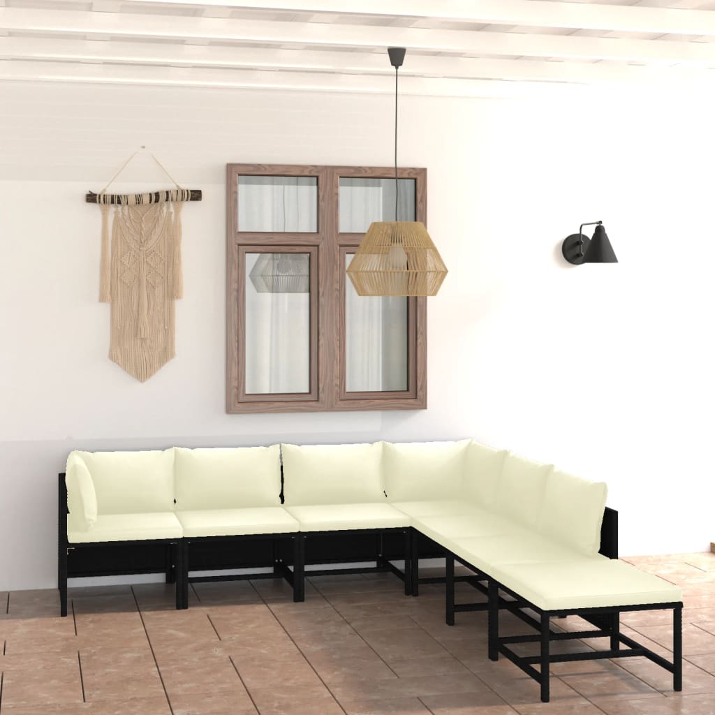 vidaXL 7-tlg. Garten-Lounge-Set mit Kissen Poly Rattan Schwarz