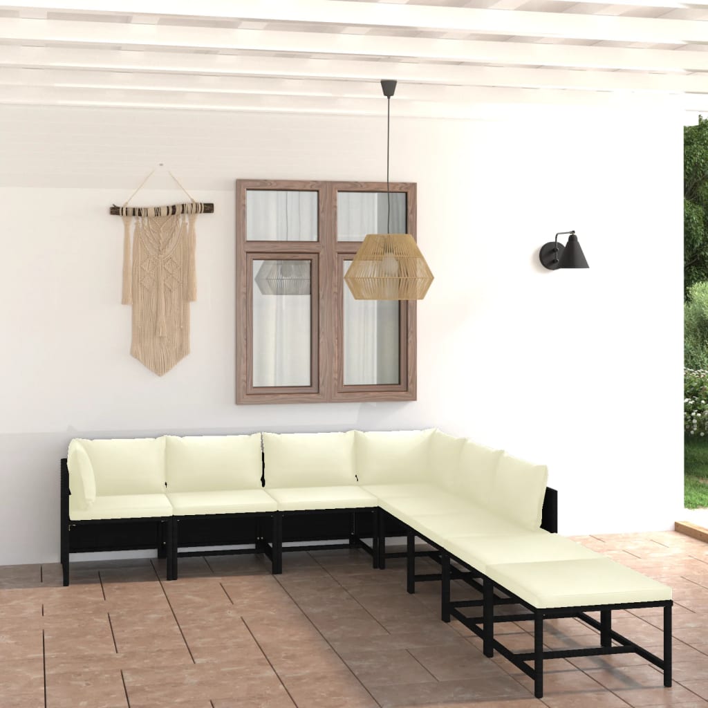 vida XL 8-tlg. Garten-Lounge-Set mit Kissen Poly Rattan Schwarz