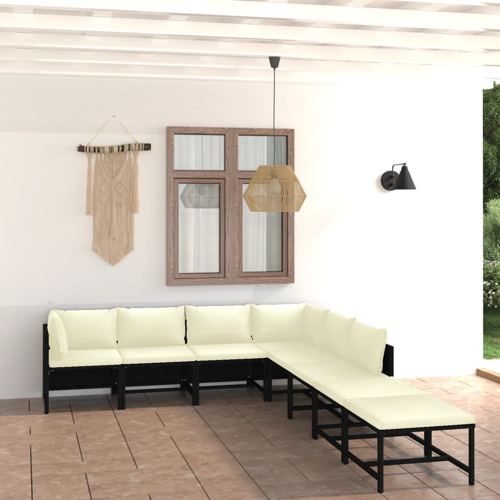 vidaXL 8-tlg. Garten-Lounge-Set mit Kissen Poly Rattan Schwarz