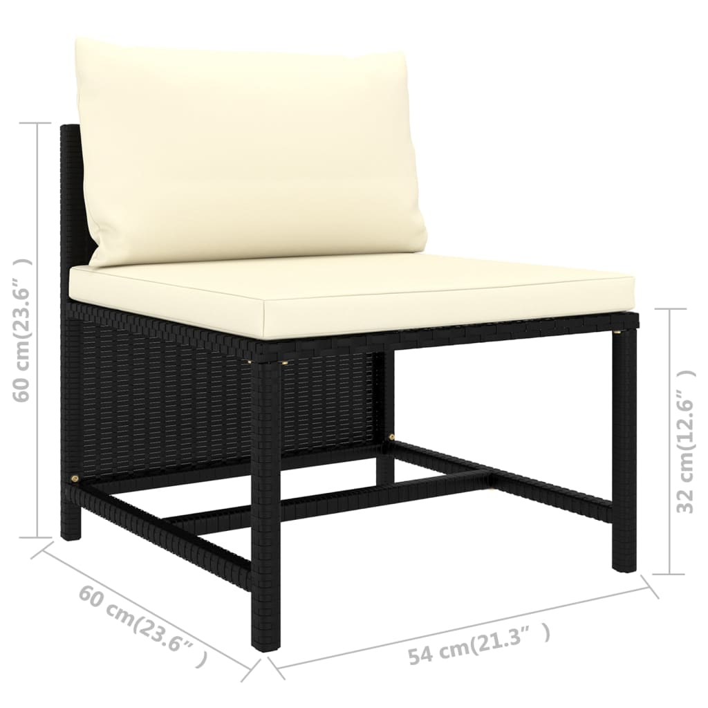 Set mobilier de grădină cu perne, 9 piese, negru, poliratan