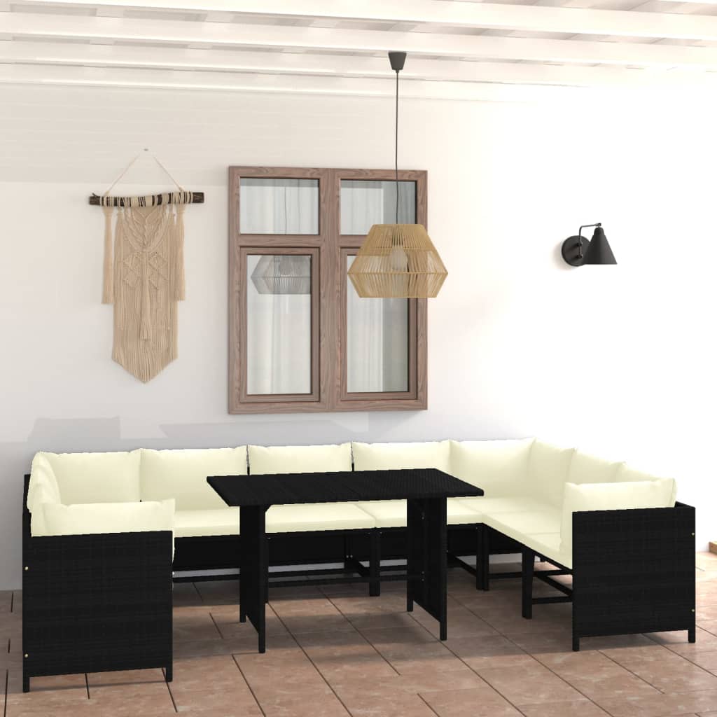 vidaXL 10-tlg. Garten-Lounge-Set mit Kissen Poly Rattan Schwarz